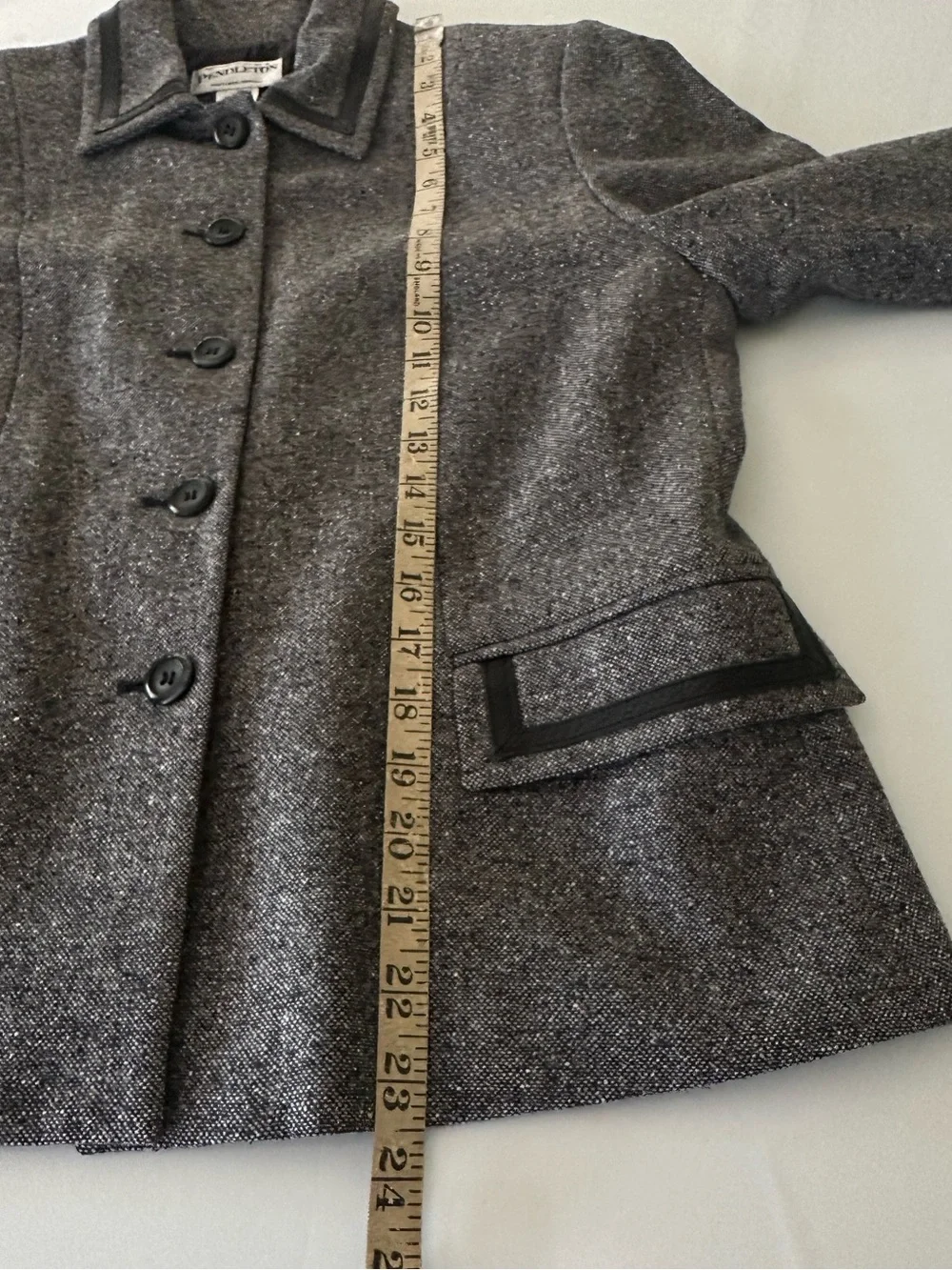 Pendleton Wool Silk Leather Trim Blazer Jacket Size 8 Black White Tweed - Picture 14 of 15